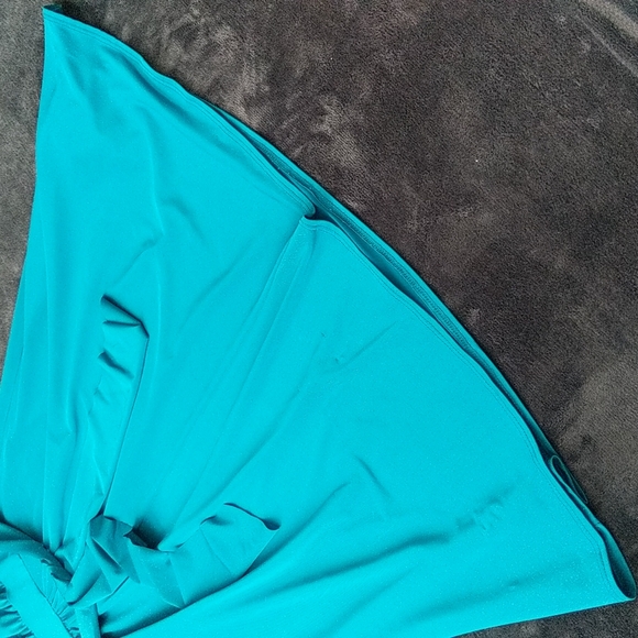 Deep V Teal Sequined Flowy Stretch Dress - Picture 13 of 13